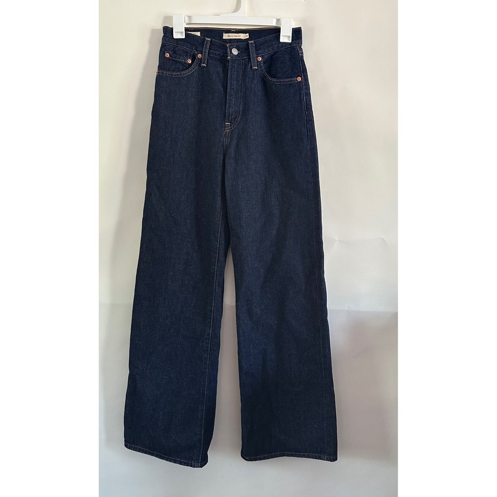Levis Premium Ribcage Wide Leg Jeans Indigo Blue High Rise Denim 26